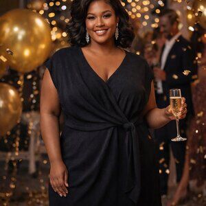 STUDIO C Plus Size Black Sleeveless Crossover Waist Tie Dress, Size 22W